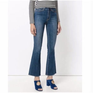 NWT Tory Burch Ryan Frayed Hem Flare Jeans 26 2 Dark Stonewash Bootcut Boot Cut